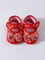 Cute red sequined soft-sole baby shoes with large bowknot for 0-9 months infants - Size 11 (Inner Length 10.5cm) / Red