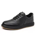 Premium black leather men's casual sneakers with breathable lychee grain texture - 38 / Casual Style (66703) / Black (66703)