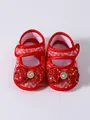 Red sparkly sequined baby princess shoes with rhinestone bow decoration - Size 11 (Inner Length 10.5cm) / Red