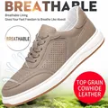 Taupe top-layer cowhide leather men's sneakers with breathable perforated design - 38 / Breathable Perforated Style (66886) / Perforated Gray (66886)