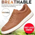 Premium brown men's casual sneaker crafted from breathable top-grain cowhide leather - 38 / Perforated Casual Style (66886) / Brown