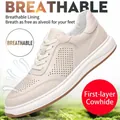 Premium men's breathable genuine leather casual sneakers in an elegant beige finish - 38 / Perforated Breathable Style (66886) / Hollow Off-white