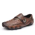 Mocasines de lujo para hombre en cuero genuino marrón con textura de cocodrilo - 38 / Marrón