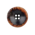 Detail view of a high-end brown and black marbled 4-hole urea button for clothing - 15.0mm / Brown