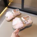 Pink summer girl sandals with elegant lace flower decor and adjustable ankle strap - 23 / Insole 15cm / Pink
