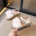 Elegant white girls princess sandals with large pink lace flower decoration for 2025 - 23 / Insole 15cm / Beige