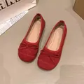 Ballerine in pelle scamosciata rossa con elegante fiocco da donna - 35 / Rosso