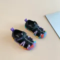 Close-up of children's colorful closed-toe sports sandals with mesh and Velcro strap. - Camouflage