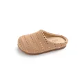 Breathable beige knitted closed-toe slippers for girls with anti-slip soft rubber sole - Size 23 (Inner Length 14.5cm) / Brown