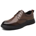Κλασικά καφέ δερμάτινα ανδρικά παπούτσια business casual με μαλακή ελαστική σόλα - Καφέ Όλες τις Εποχές