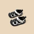 Black and white kids closed-toe sports sandals with velcro strap and SOUMON logo - 24 (Inner Length 15.0cm) / Rice Black