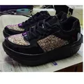Stylish black patent leather rocker sneakers with colorful glitter and sequin panels - 35 / Black