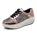Fashionable metallic pink rocker shoes with colorful sequins and platform sole for women - 35 / Mirror Gold