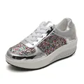 Silver mirror rocker platform sneakers for women with colorful glitter and sequins - 35 / Silver