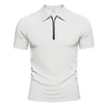 Premium men's white checkerboard jacquard polo shirt with a half-zipper and lapel collar - S / Tops / White