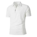 Men's white textured quarter-zip polo shirt with checkerboard embossed pattern - S / Tops / White