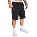 Men's black casual sports shorts with orange patch detail and drawstring waist - Black
