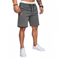 Men's loose straight-leg casual sports shorts in solid grey with drawstring waist - Gray