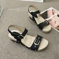 Casual black wedge sandals for women with gold buckle straps in summer Roman style - 36 / Black