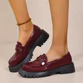 Μπορντό γυαλιστερά loafers με χοντρή σόλα πλατφόρμα και αντιολισθητικό πάτο - Μπορντό