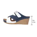 Close-up side view of navy and white wedge sandal showing 7cm heel height detail - 36 / Navy White