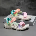 Colorful girls' sports sandals with hook and loop straps for summer beach and outdoors - Size 30 (Inner Length 19.5cm) / Macaron Color Style (NB-1520-5)