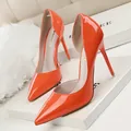 Sexy orange patent leather pointed-toe stiletto high heels with elegant cutout design - Orange Red