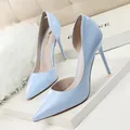 Elegant light blue patent leather pointed toe d'Orsay stiletto pumps for stylish women - Sky Blue