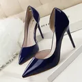 Elegant navy blue patent leather pointed-toe stiletto heels with a sexy d'Orsay side cut - Sapphire Blue