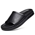 Klassische schwarze Herren-Pantoletten mit Lederstruktur für Strand und Freizeit - 38 (Standard Lederschuhe Größe) / Schwarz