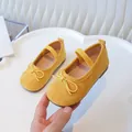 Yellow toddler girl ballet flats with sweet bow knot and elastic strap for spring - Size 21 / Inner Length 13.7cm / Yellow