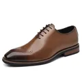 Classic brown leather Oxford dress shoe for men with gradient toe and brogue detailing - 37 / Brown