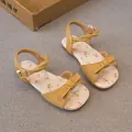 Sweet yellow toddler girls sandals featuring floral print insole and bow decoration - Yellow