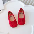 Red toddler girls' soft-sole ballet flats with bow detail and elastic strap - Size 21 / Inner Length 13.7cm / Red