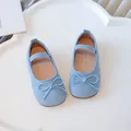 Stylish light blue girls soft sole fashion flats with bow decoration and elastic strap - Size 21 / Inner Length 13.7cm / Blue
