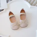 Elegant beige children's ballet flats with bow knot and soft, non-slip rubber sole - Size 21 / Inner Length 13.7cm / Off White