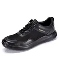 Breathable black men's leather mesh sports shoes with lightweight shock-absorbing sole - 38 / Black