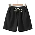 Vista dettagliata di pantaloncini casual in velluto a coste nere con coulisse elastica - Taglia S / Pantaloni e gonne / Nero
