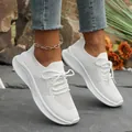 White flyknit platform sneakers for women with breathable mesh and lace-up design - 36 / White