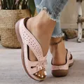 Pink wedge sandals with hollow floral pattern and comfortable thick sole for summer - 36 / Lotus Pink