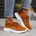 Comfortable ginger fly-knit sneakers for women featuring a 4.5cm thick white platform sole - 36 / Turmeric