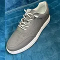 Premium grey breathable first-layer cowhide men's casual board shoes with no-tie laces - 37 / Hollow Lace-Free Style / Gray