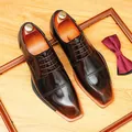 Vintage polished leather Derby shoes with sharp blade-toe design for weddings - 37 / Brown