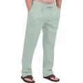 Men's sage green linen trousers with drawstring waist and breathable fabric - Light Green