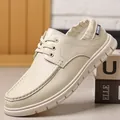 Zapatos casuales de cuero premium para hombre en crema con suela blanda - Blanco