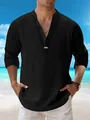 Casual black long-sleeved shirt for men with stand-up collar perfect for beach style - S / Tops / Black