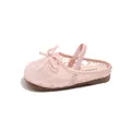 Pink lace mesh princess mule shoes for girls with decorative bow and elastic strap - Size 23 Inner Length 14.0cm / Pink