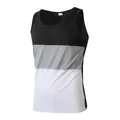 Men's slim fit sports tank top featuring black, grey, and white color block design - S / Tops / Black Gray White