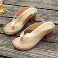 Elegant gold block heel thong sandals for women featuring a stylish summer beach design - 36 / Gold