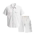 Completo uomo in velluto a coste bianco con camicia a maniche corte e pantaloncini - Bianco